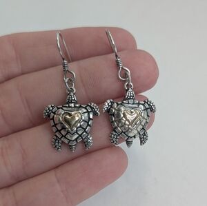 14k Gold & Sterling Turtle Earrings - 925 Silver Vintage Designer Jewelry